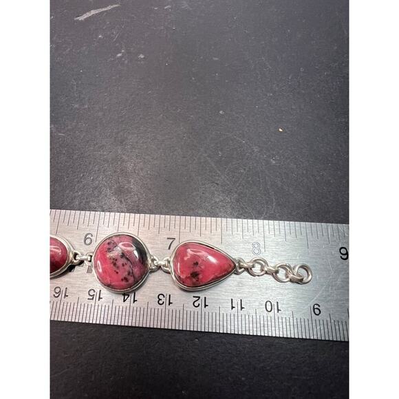 New Rhodonite free form sterling silver link bracelet - Picture 6 of 11
